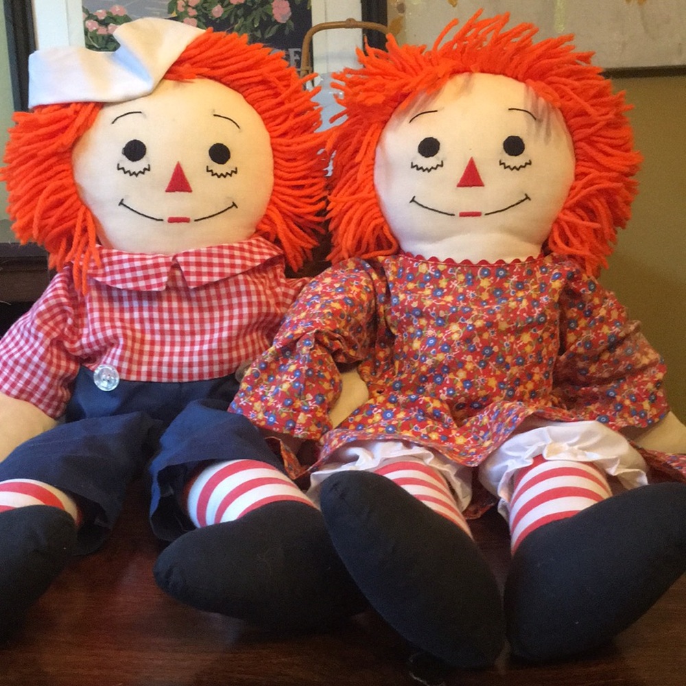 26” RAGGEDY ANN & ANDY Dolls Handmade No Labels Cute Vintage 1980s Pair